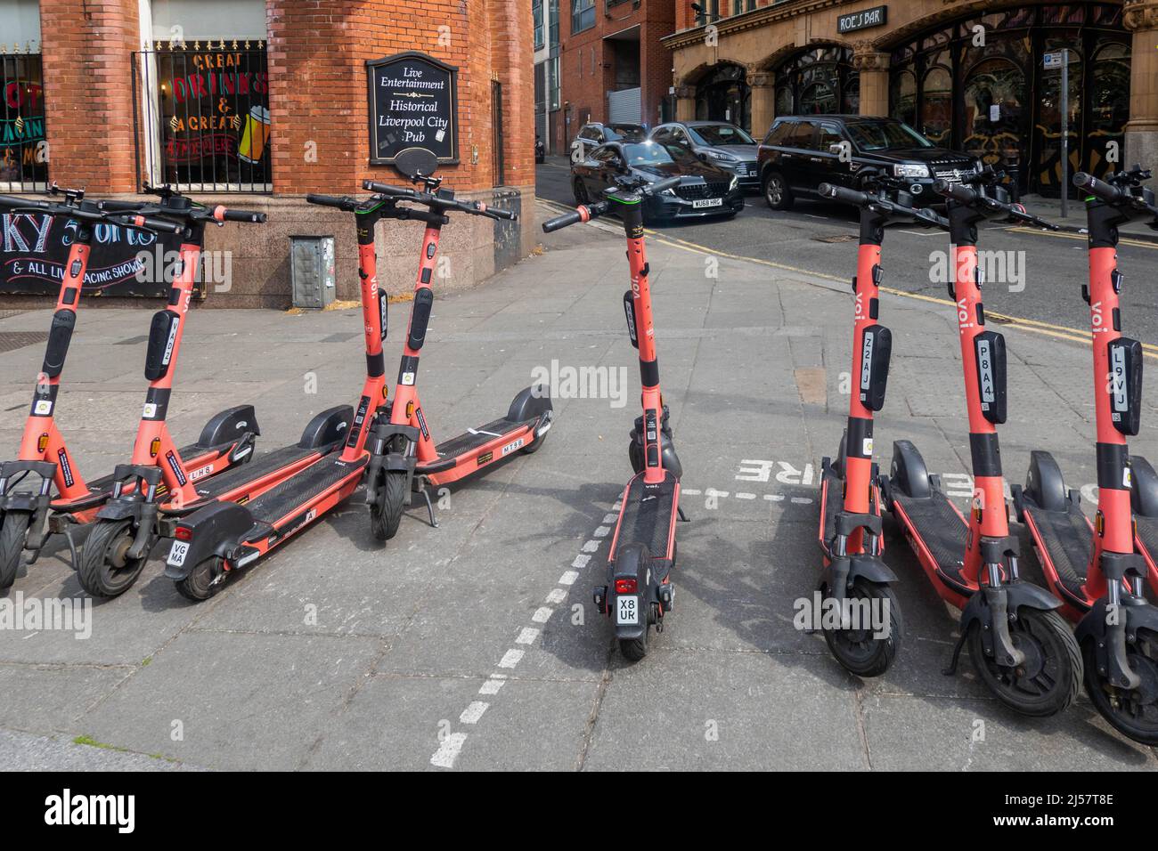 Voi e-scooters in Liverpool Stock Photo