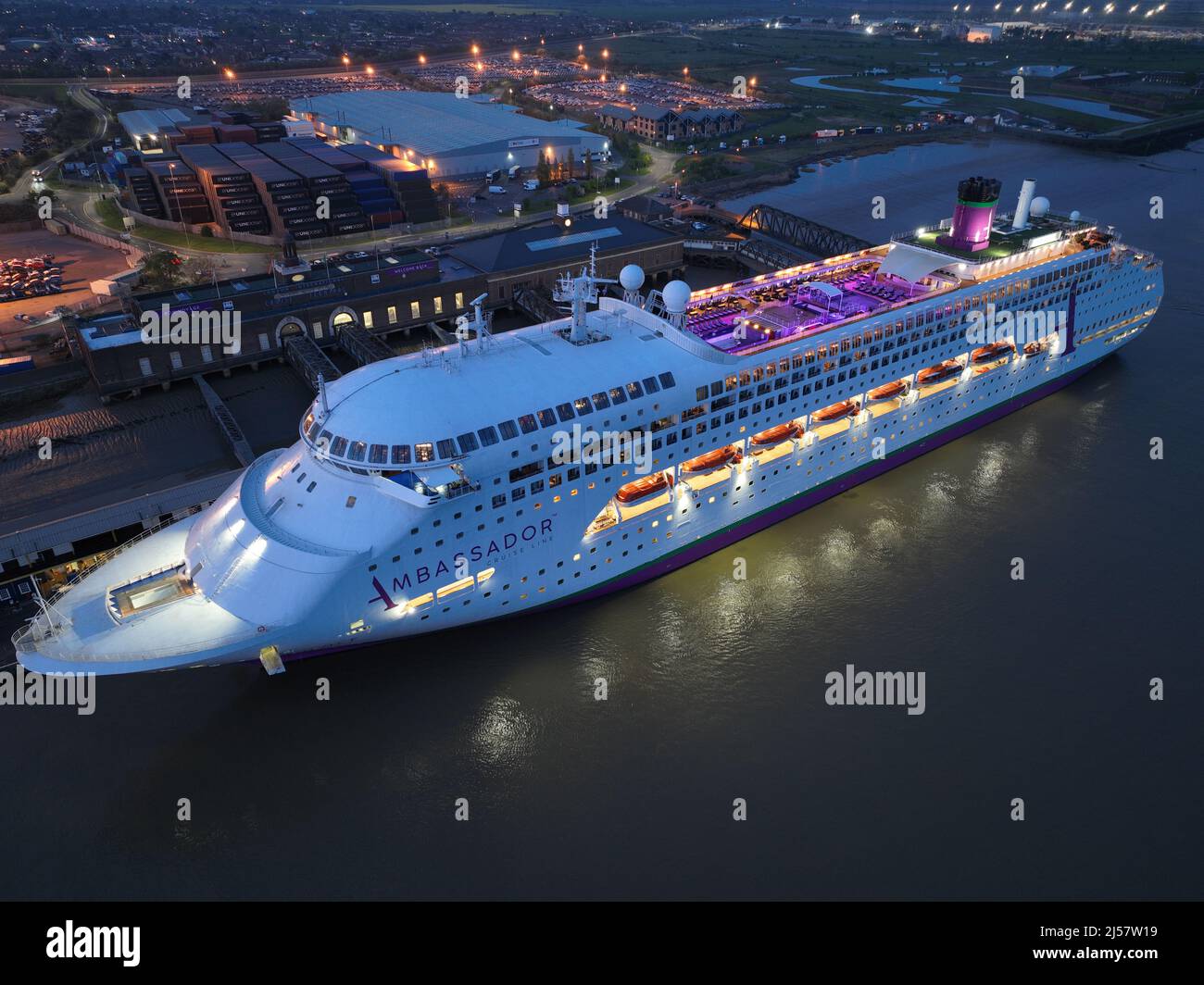 Ambassador Cruise Line's Flag Ship Ambience docked at Tilbury for her