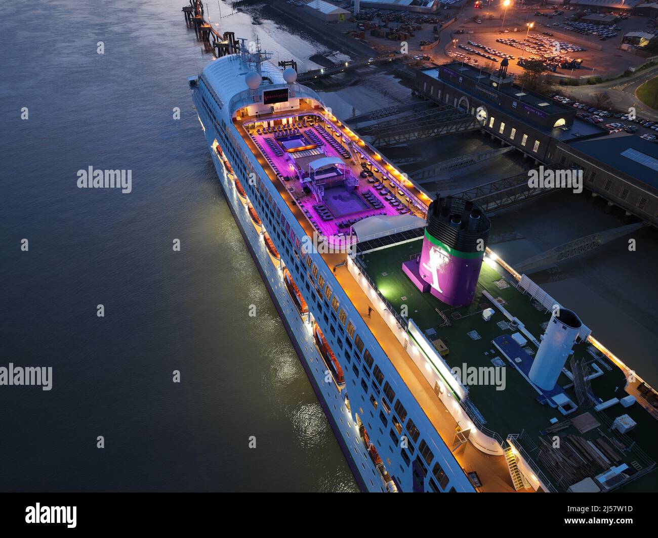 Ambassador Cruise Line's Flag Ship Ambience docked at Tilbury for her
