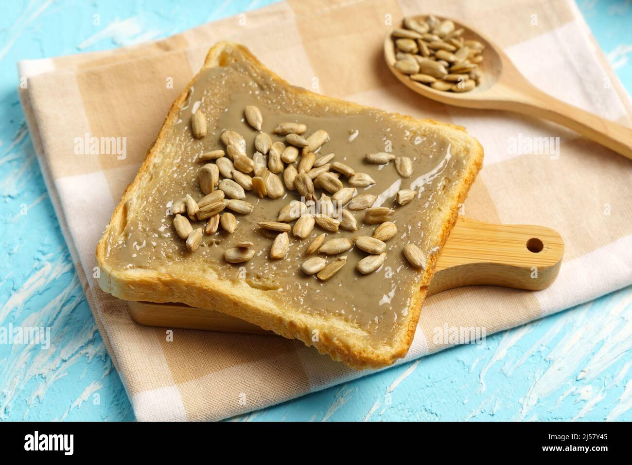 Homemade sunflower seeds butter or spread. Sunflower butter is a new