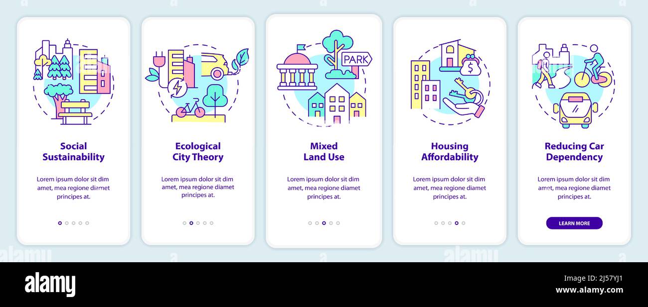 Urban planning in green urbanism onboarding mobile app screen Stock ...