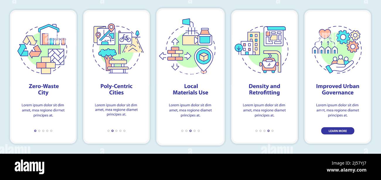 Green urbanism principles onboarding mobile app screen Stock Vector ...