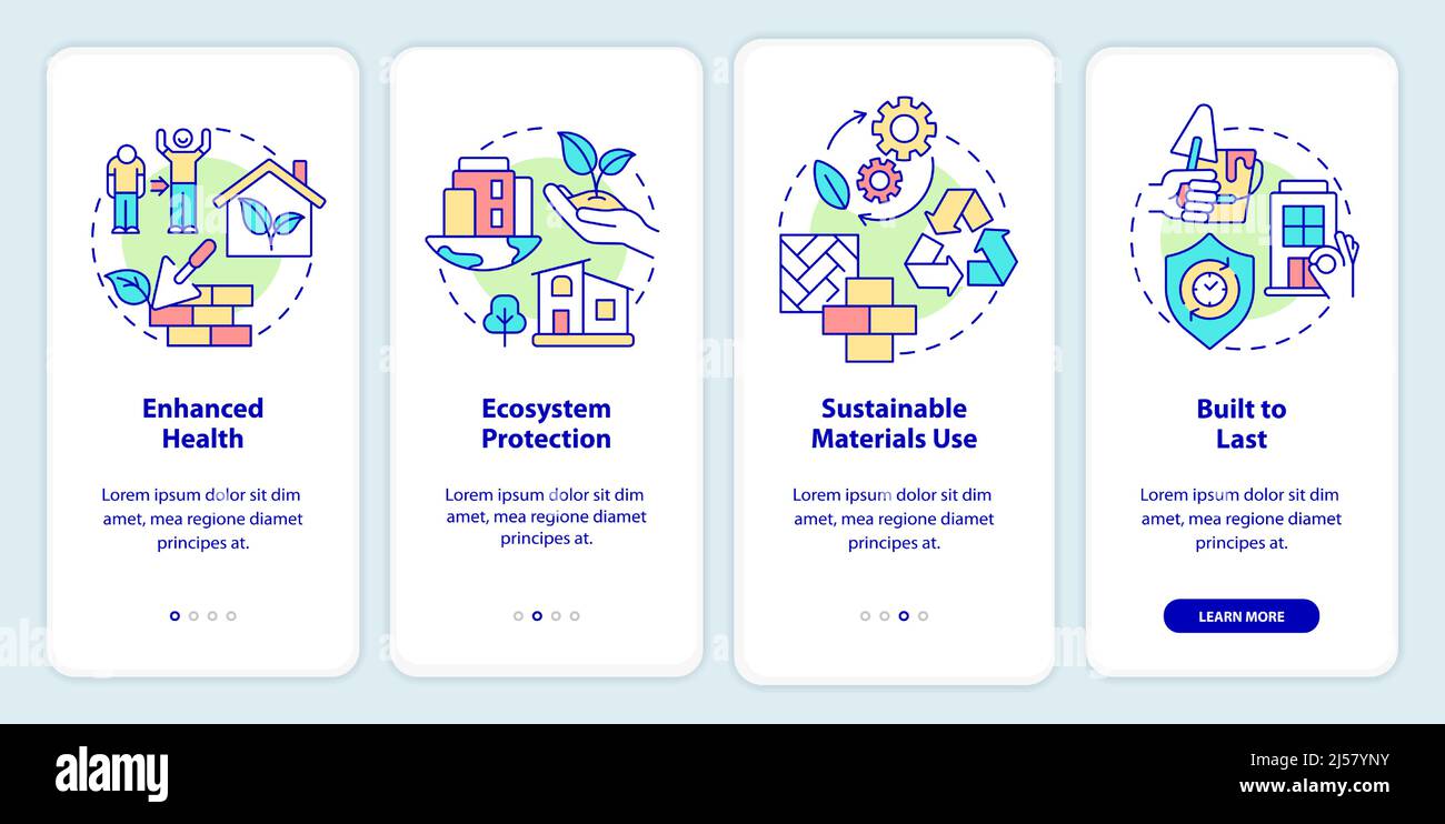 Benefits of sustainable architecture onboarding mobile app screen Stock ...