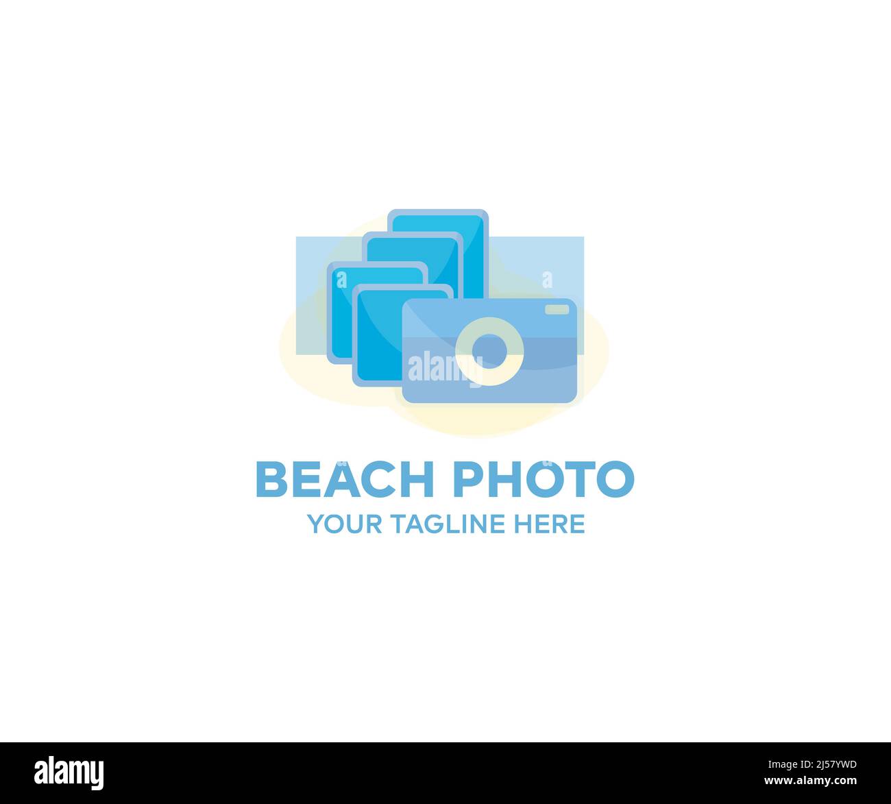 The concept of the photos logo design. Beach photo vector design and illustration. Stock Vector