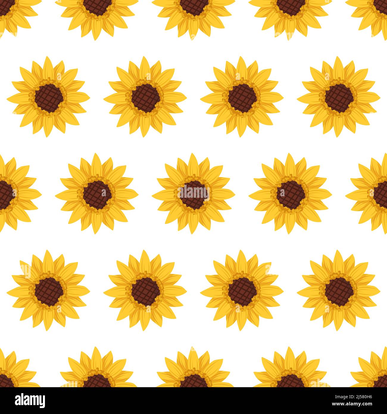 Seamless pattern with yellow sunflowers on white background. Print with ...