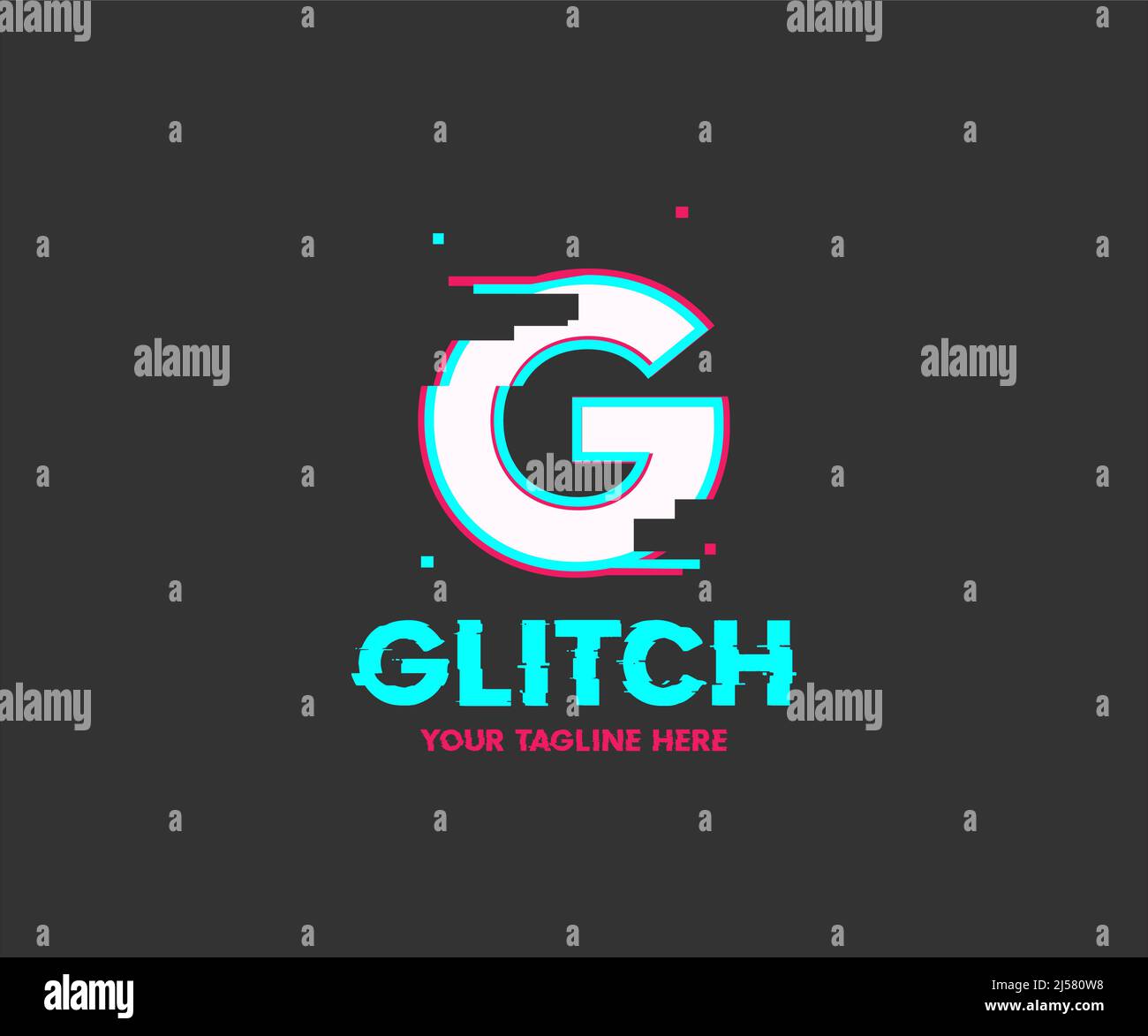 Futuristic digital Glitch logo design. Glitched nightlife tech lines, neon gliich effect, abstract digital elements vector design and illustration. Stock Vector