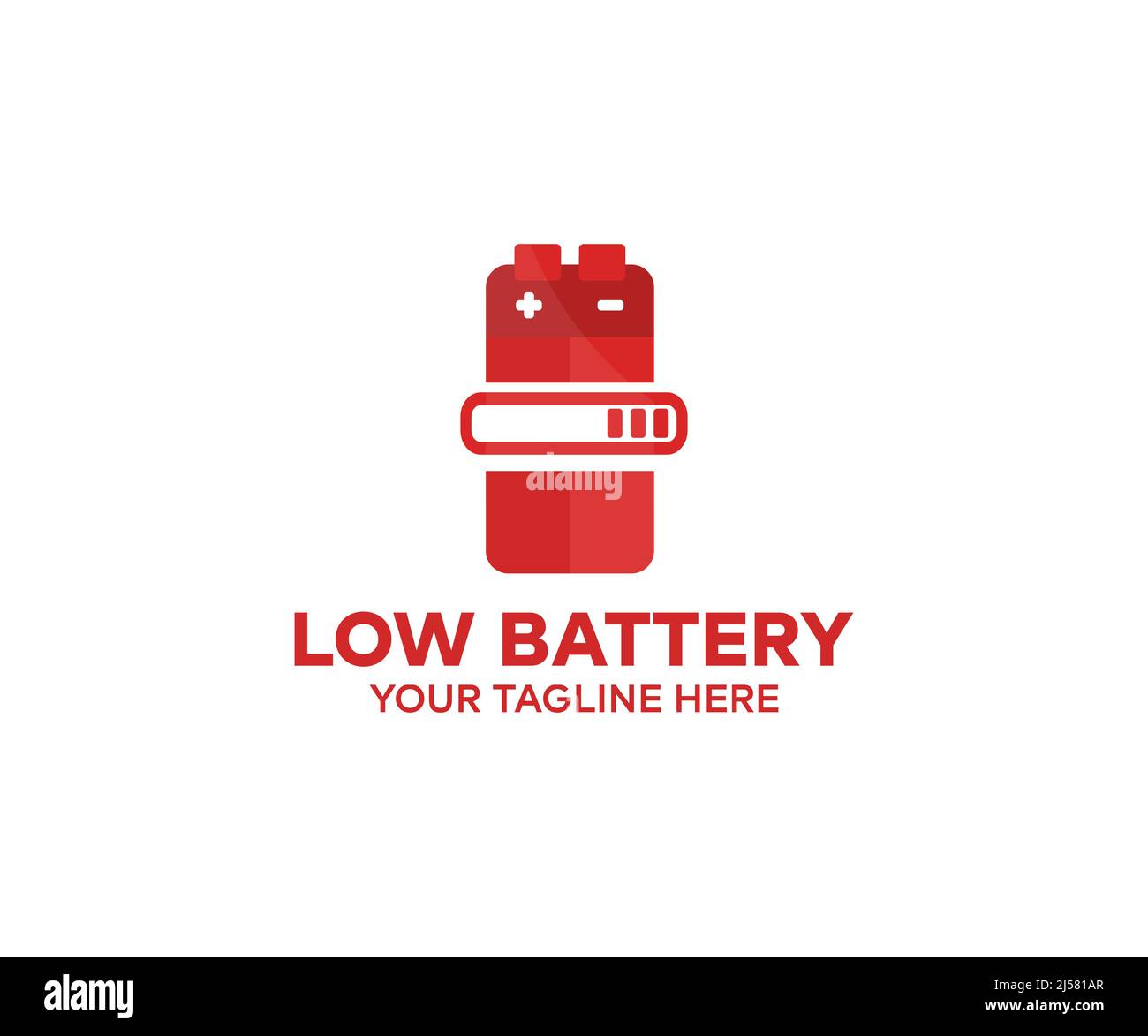 Low battery, red light indicators logo design. Powered indicator, charging empty batteries and low battery power vector design and illustration. Stock Vector