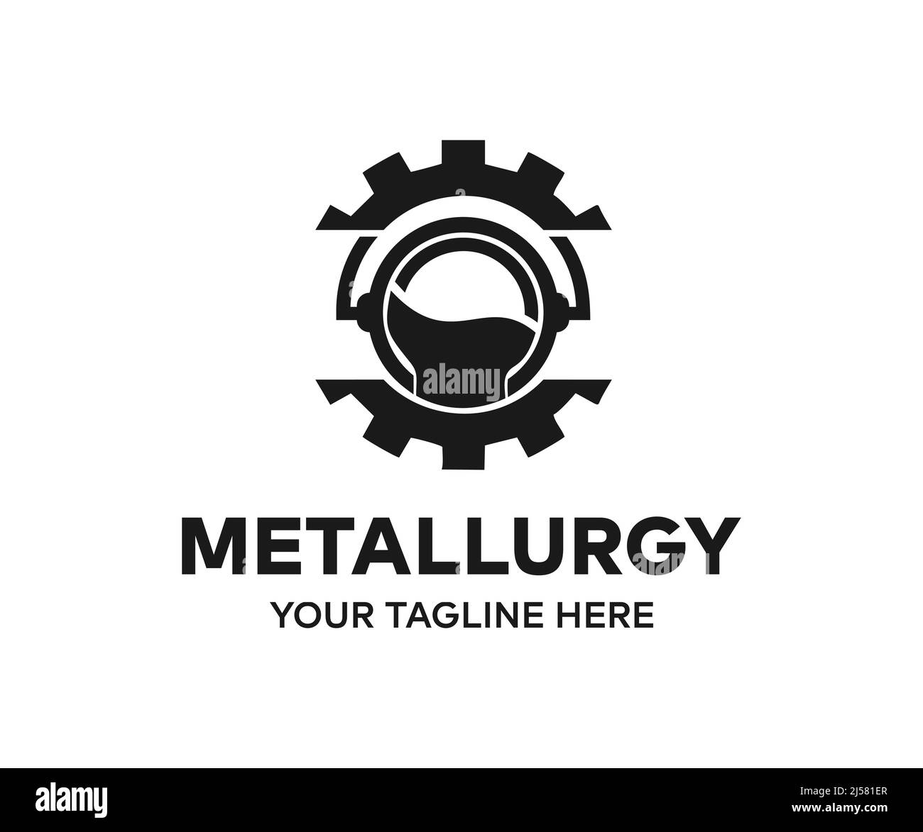 Metallurgy and foundry, iron molten metal pouring in gear, logo design. Heavy industry and engineering, industrial, vector design and illustration. Stock Vector