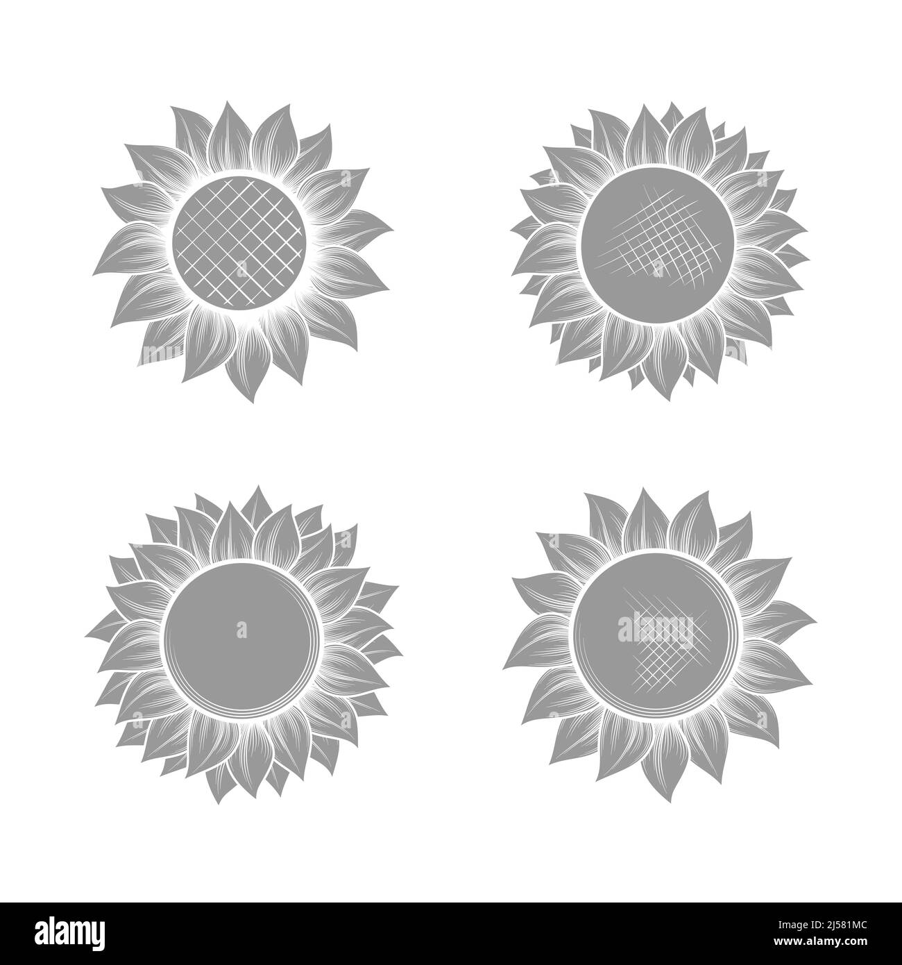 Grey sunflowers silhouettes set Stock Vector