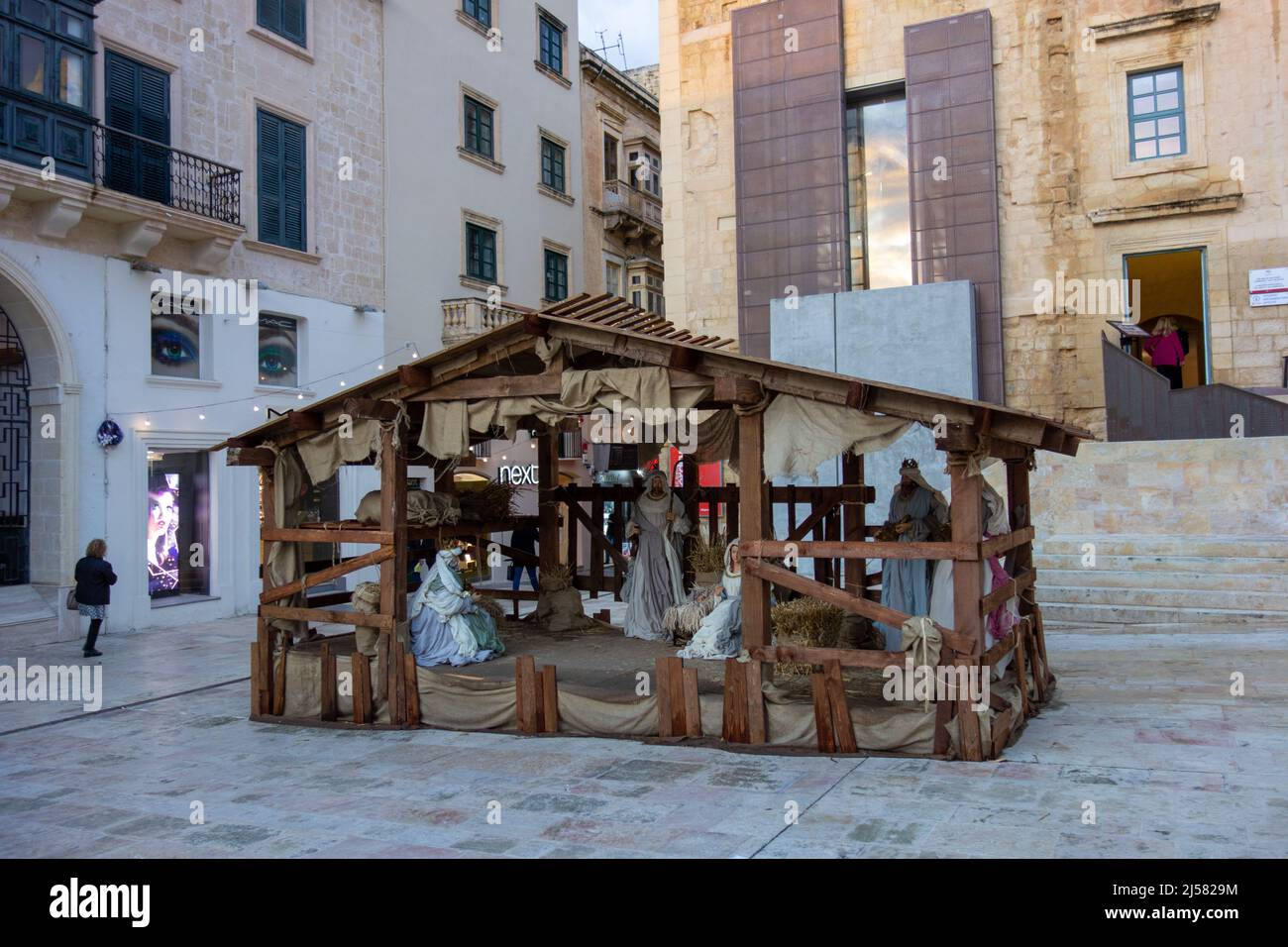 Nativity scene in Valletta, Malta exhibiting figures representing the