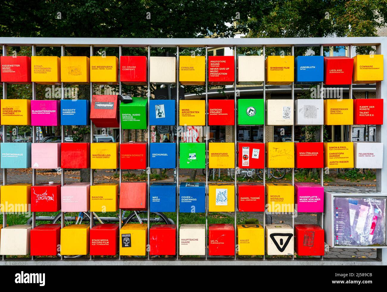 Colourful cubes with the addresses and names of companies on a company