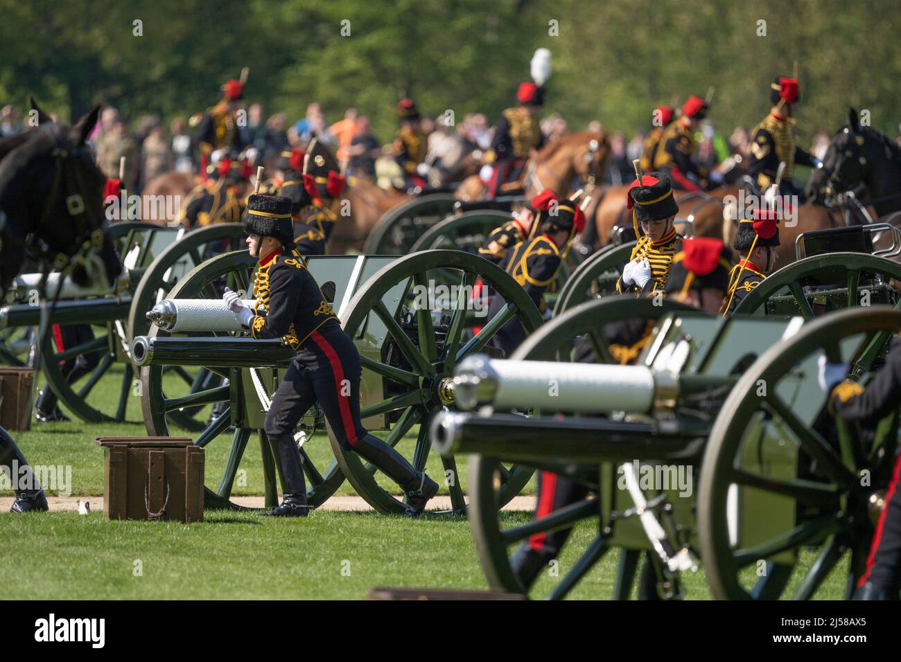 Hyde Park, London, UK. 21 April 2022. The King’s Troop Royal Horse
