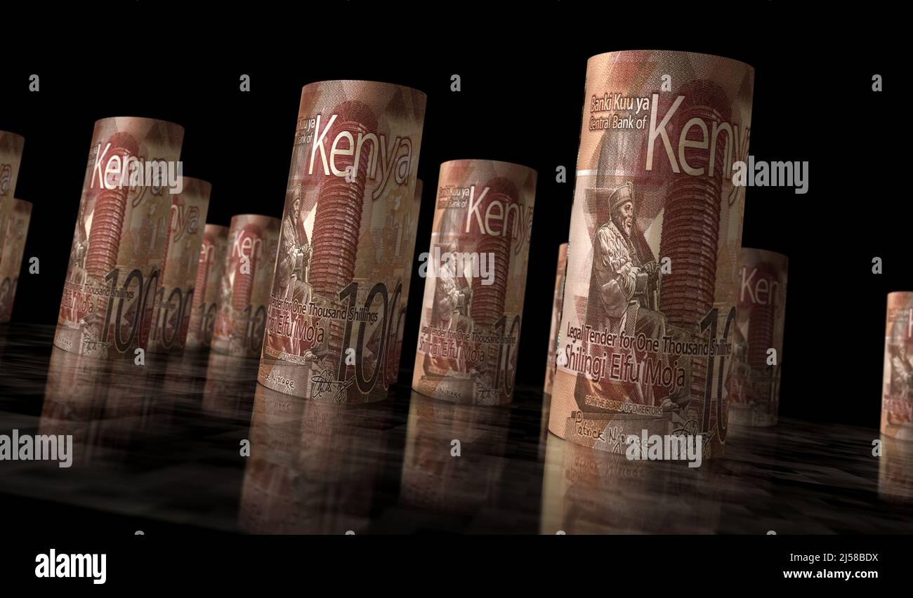 Kenyan Shilling money pack 3d illustration. KES banknote rolls. Concept ...