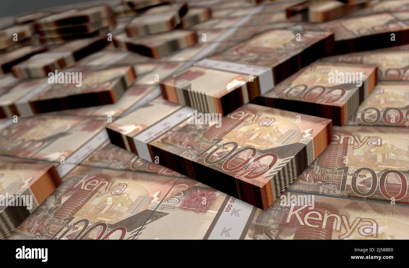Kenyan Shilling money pack 3d illustration. KES banknote bundle stacks ...