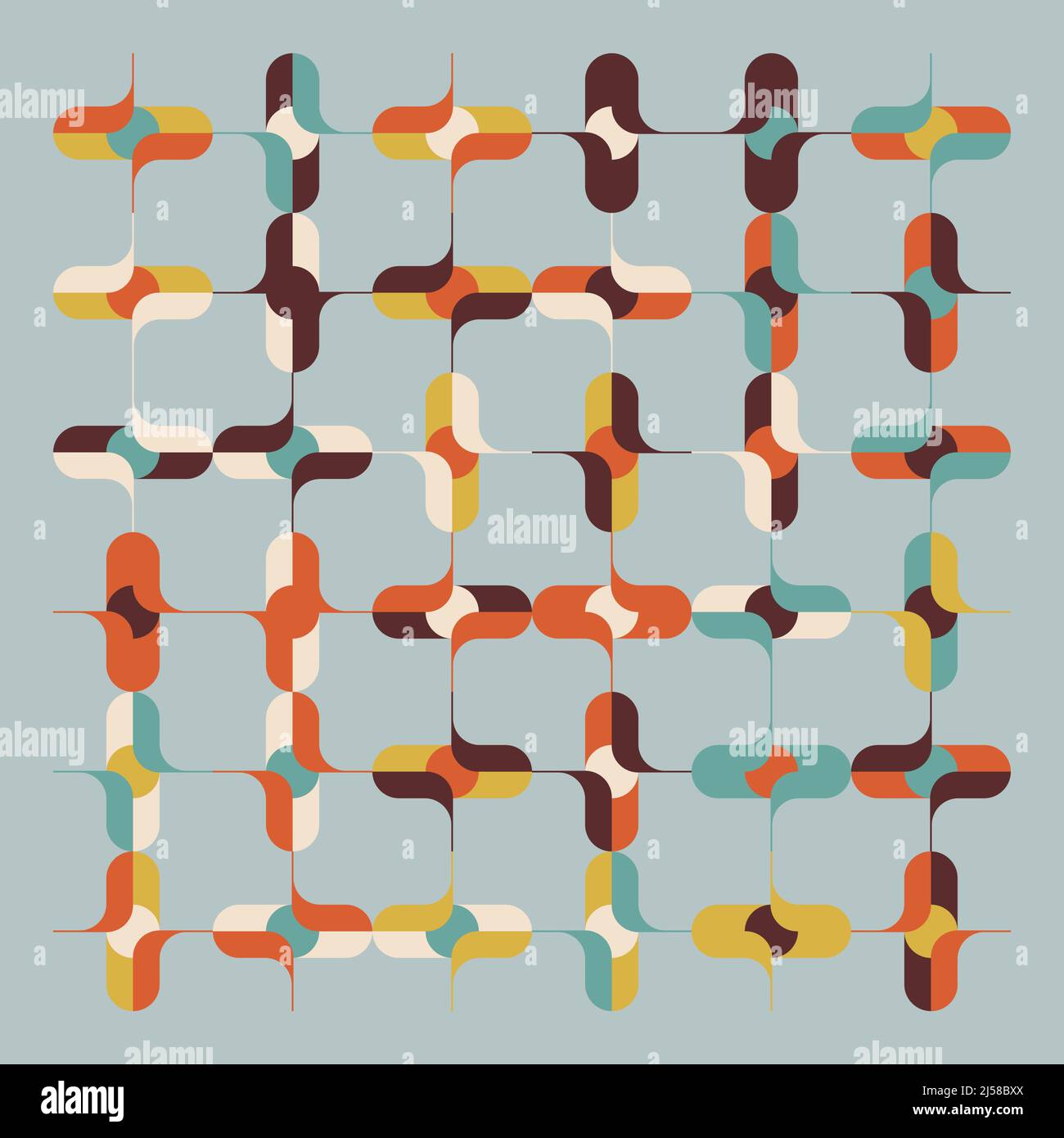 Mid-Century abstract vector pattern artwork made with various geometry shapes and elements. Geometric design graphics for poster, cover, art, presenta Stock Vector