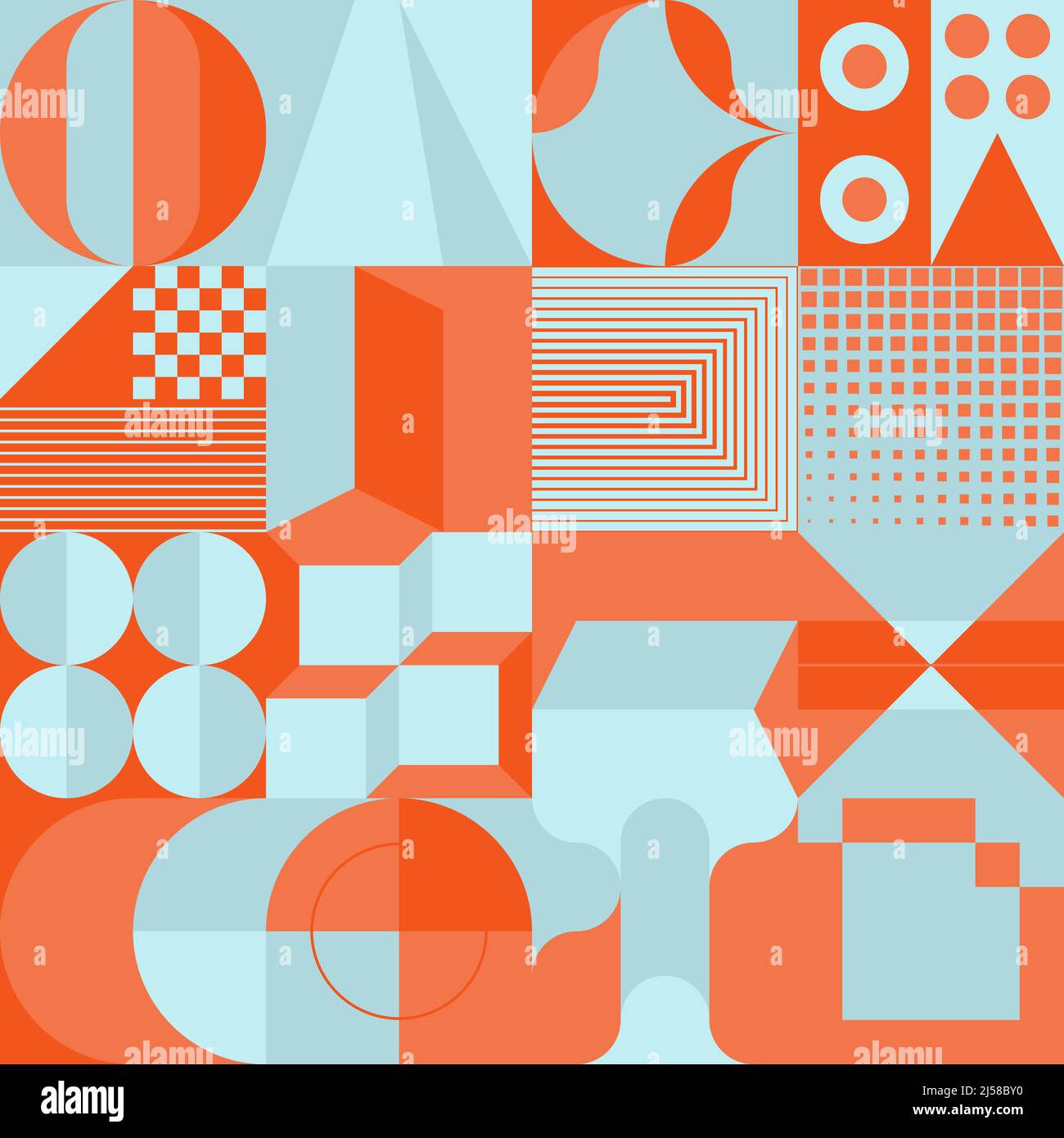 Retro Future Art inspired vector pattern artwork made with abstract geometric shapes and bold
