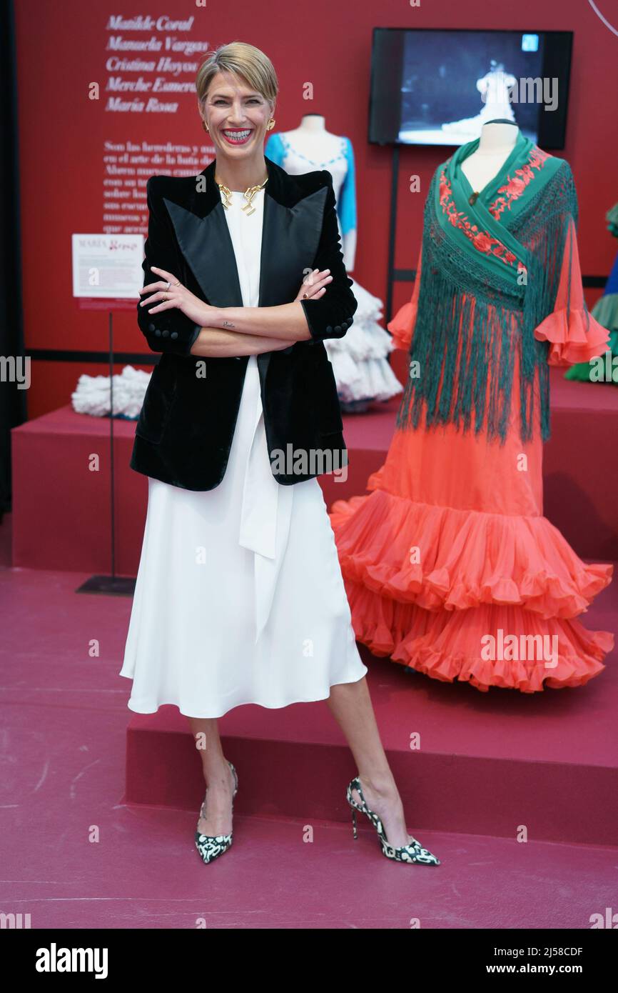 Madrid, Spain. 21st Apr, 2022. Model Laura Sanchez presents the Exhibition Tribute to the Bata de Cola at the Carlos de Amberes Foundation in Madrid. Credit: SOPA Images Limited/Alamy Live News Stock Photo