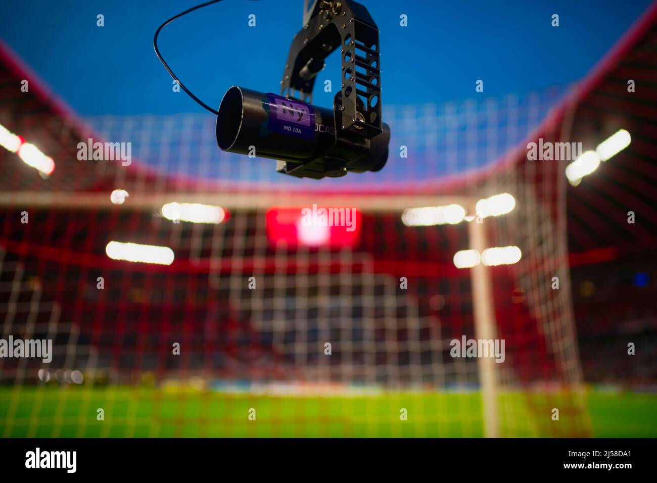 Hintertorkamera, blaue Stunde, Champions League, Allianz Arena, Muenchen, Bayern, Deutschland Stock Photo
