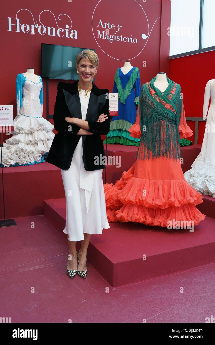 Madrid, Spain. 21st Apr, 2022. Model Laura Sanchez presents the Exhibition Tribute to the Bata de Cola at the Carlos de Amberes Foundation in Madrid. (Photo by Atilano Garcia/SOPA Images/Sipa USA) Credit: Sipa USA/Alamy Live News Stock Photo