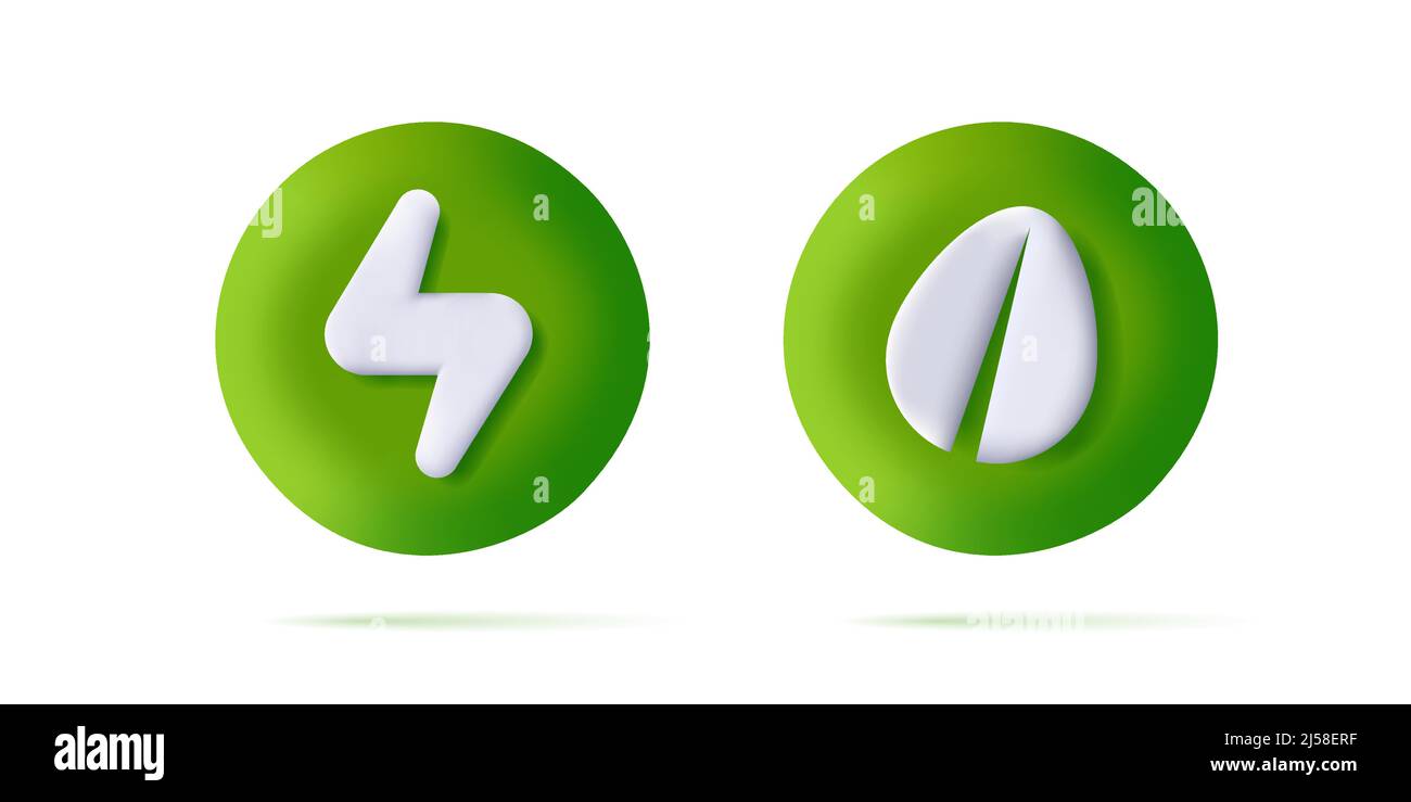 Set of 3d icons for green eco with leaf and energy sign Stock Vector