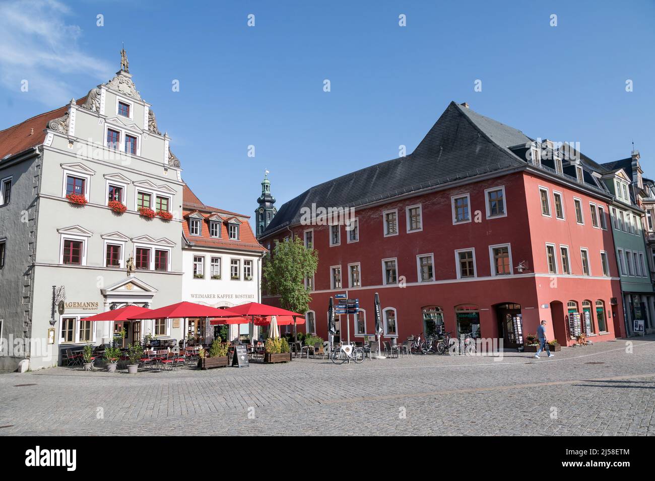 historic gabled houses on herderplatz in weimar Stock Photo