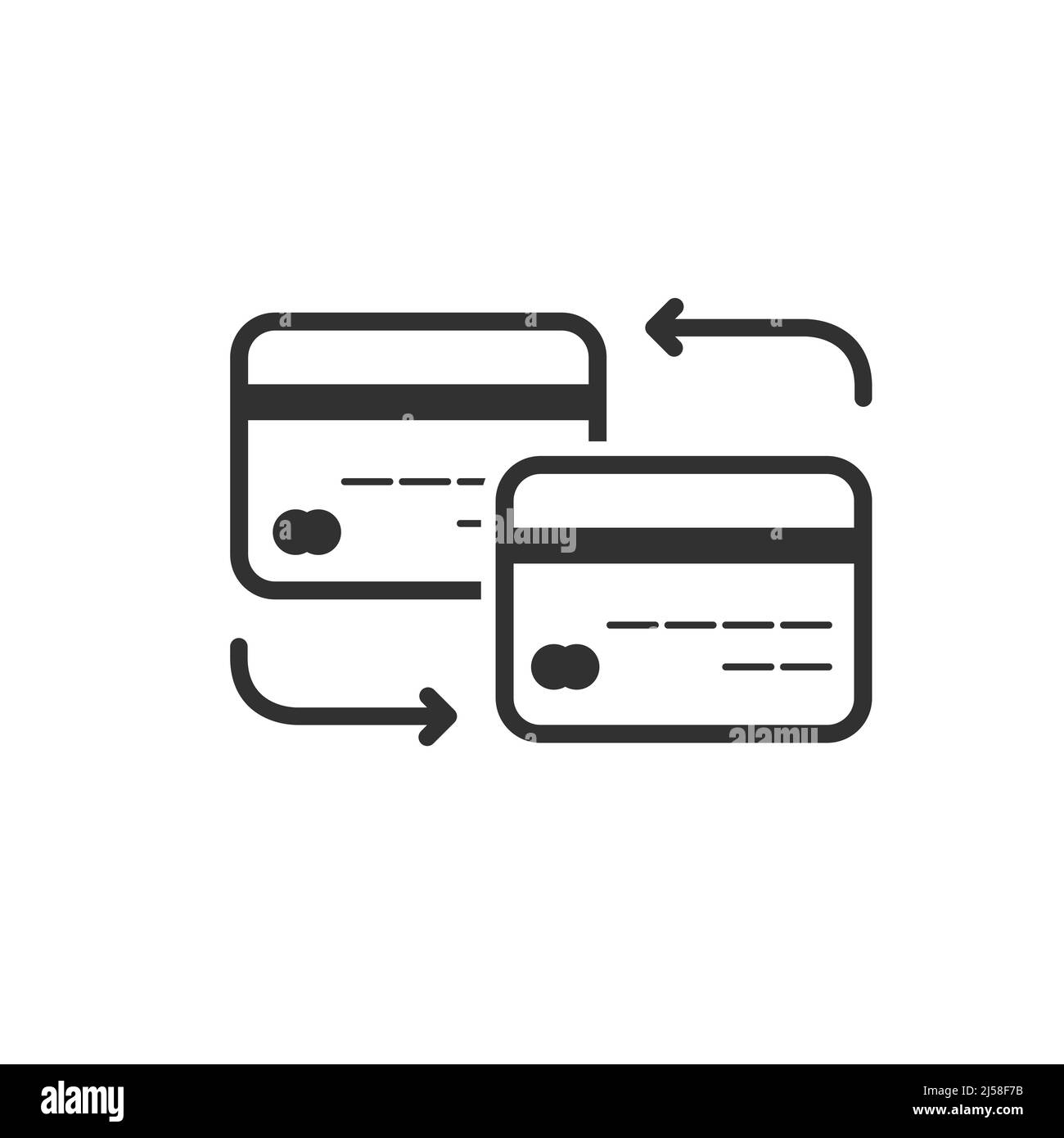 Credit cards money transfer with arrows. Between the cards, exchange accounts. concept of easy banking like secure payment Stock Vector
