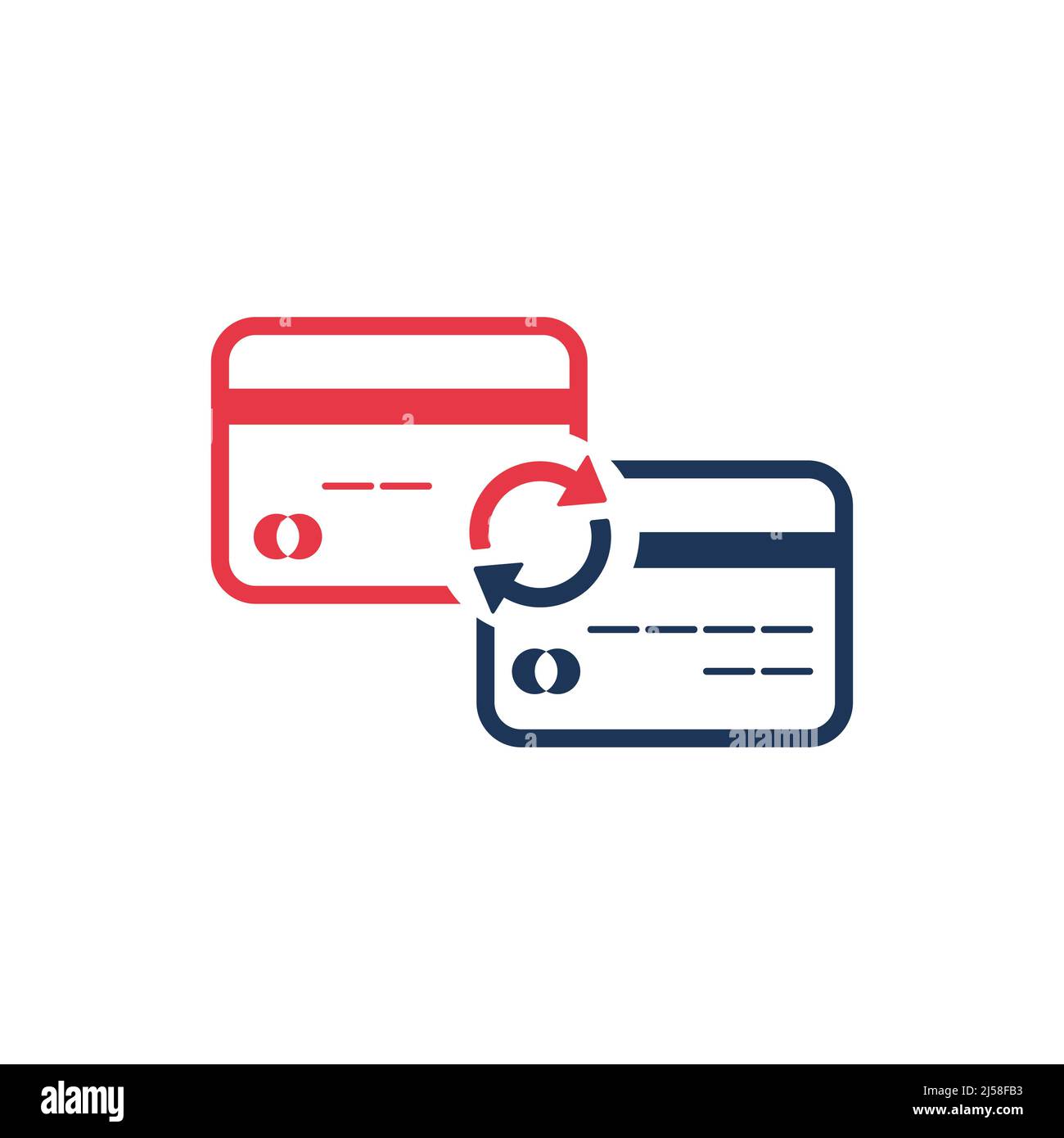 Credit cards money transfer with arrows. Between the cards, exchange