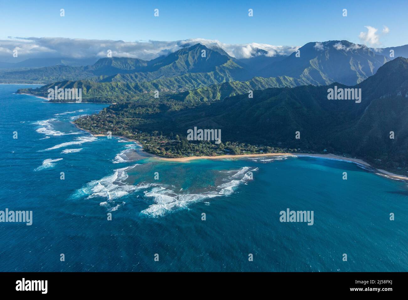 The Makua Reef, Tunnels Beach and the Haena Beach Park on the north shore of Kauai, Hawaii Stock