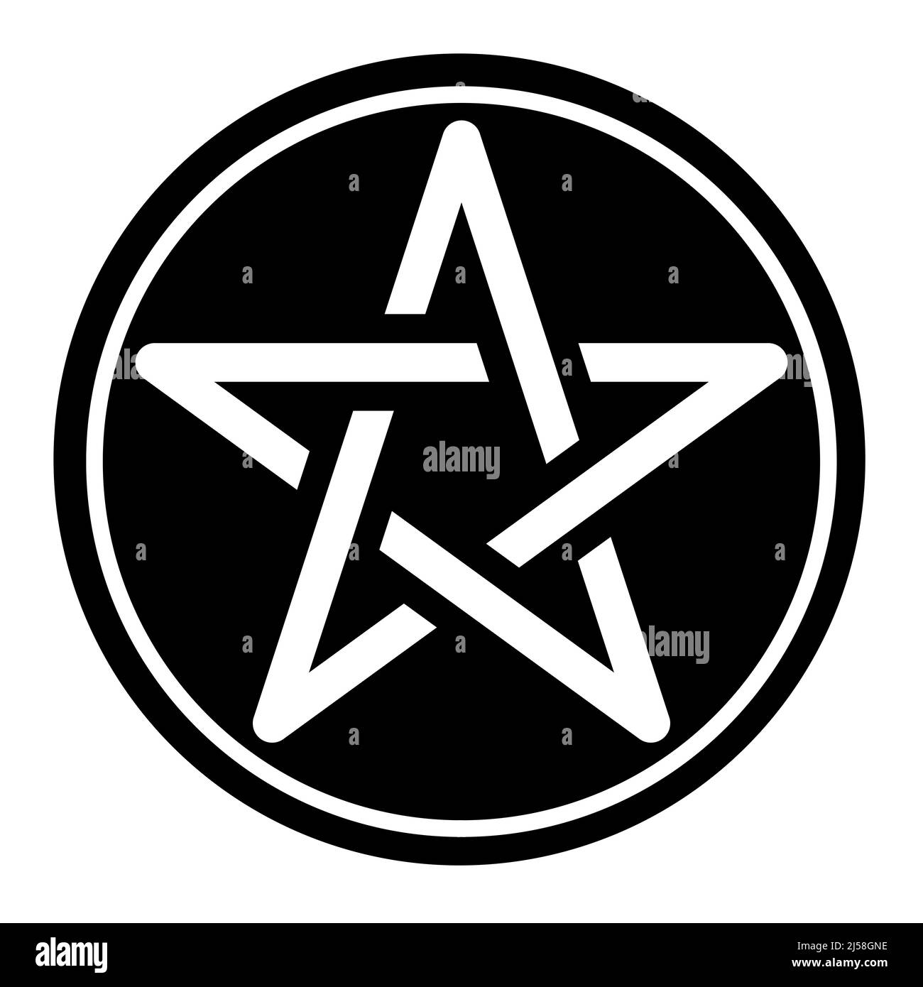 Interlaced pentagram symbol icon in a black circle Stock Photo