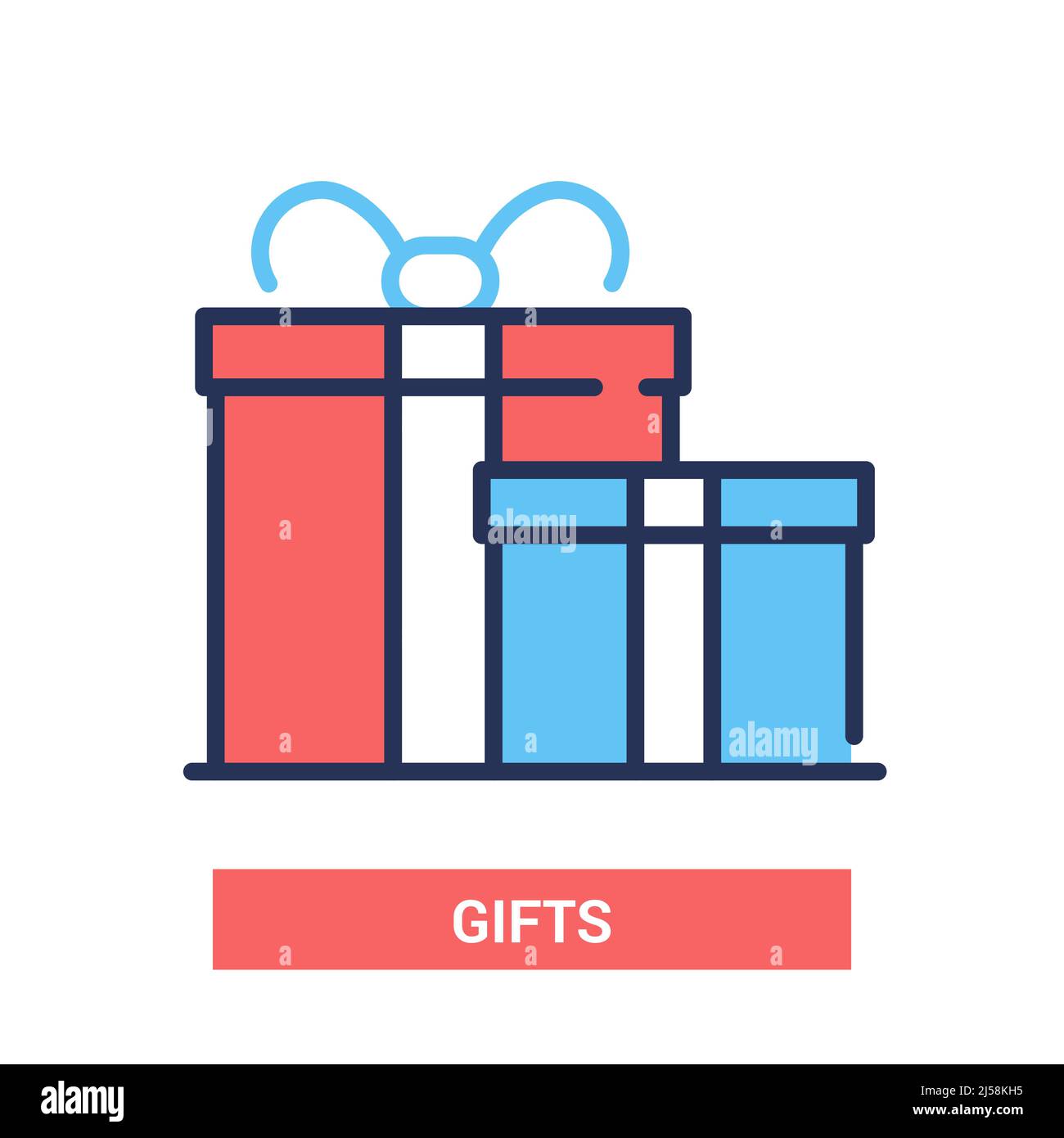 Gift boxes - vector line design single isolated icon Stock Vector
