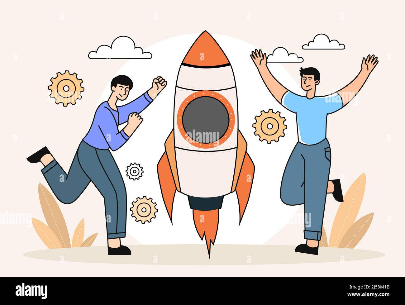 Men launch rocket Stock Vector Image & Art - Alamy