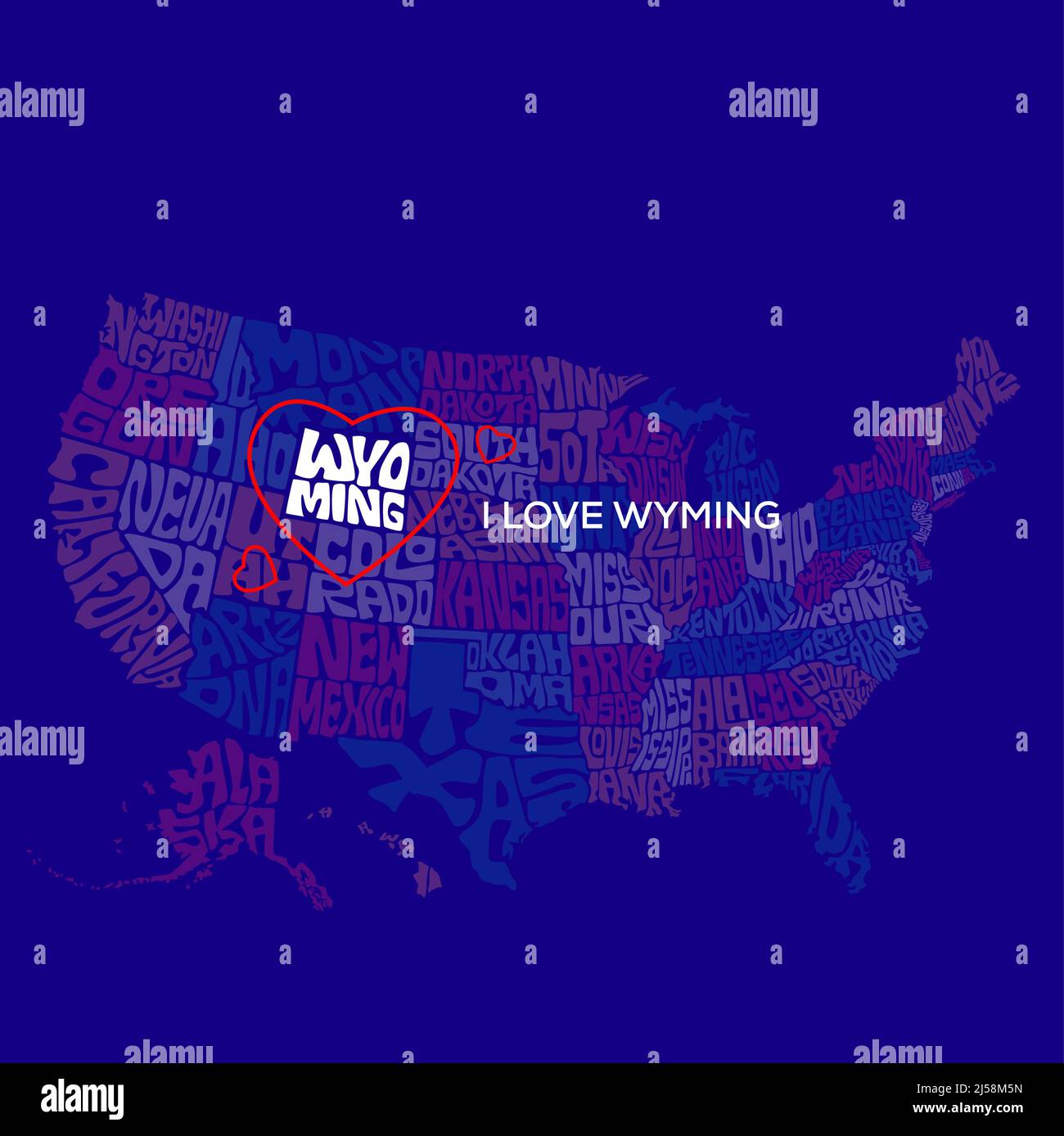 Wyoming map typography. l Love Wyoming. US state map typography. Stock Vector