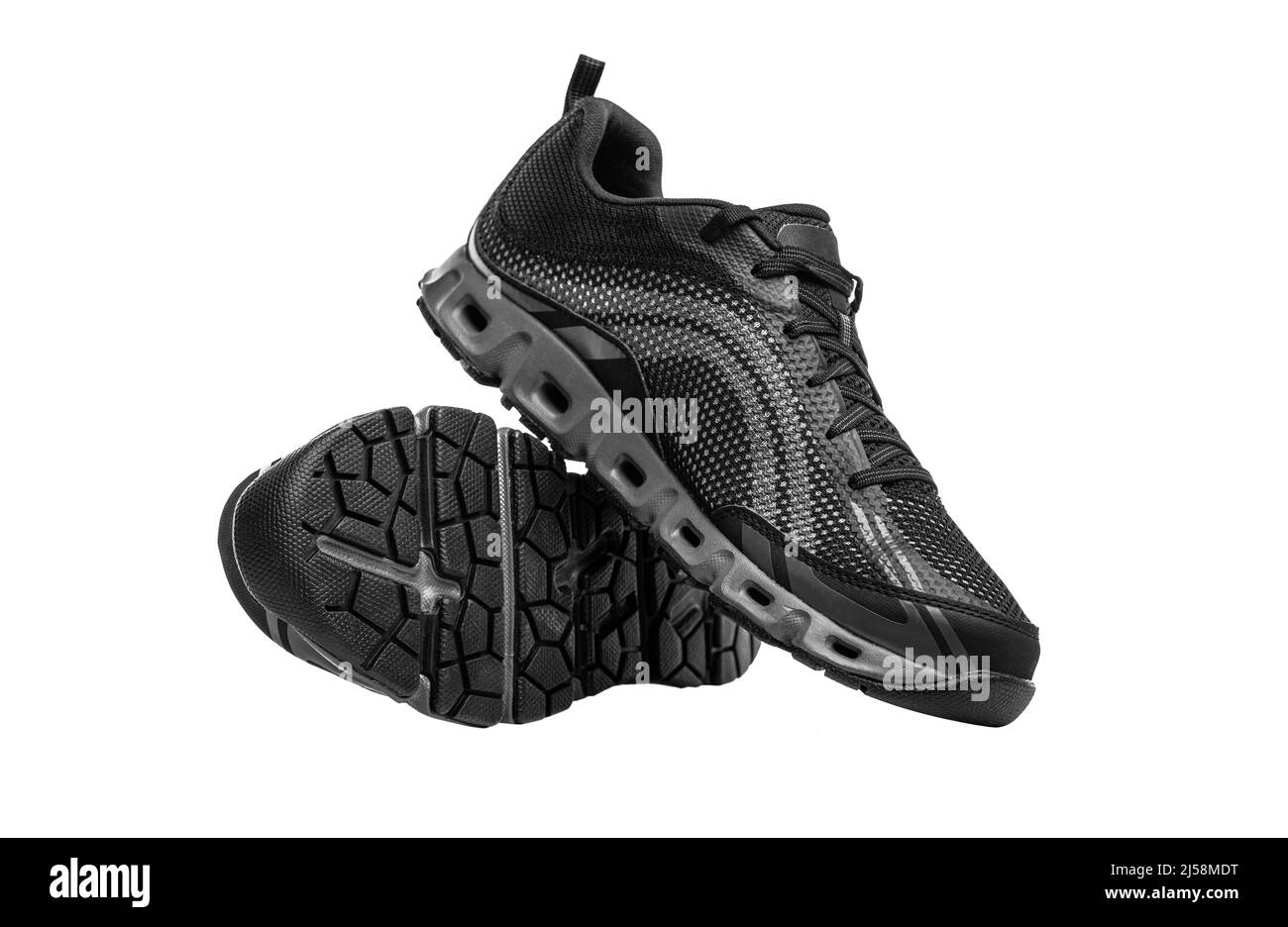 Black sneakers running shoes. Stock Photo