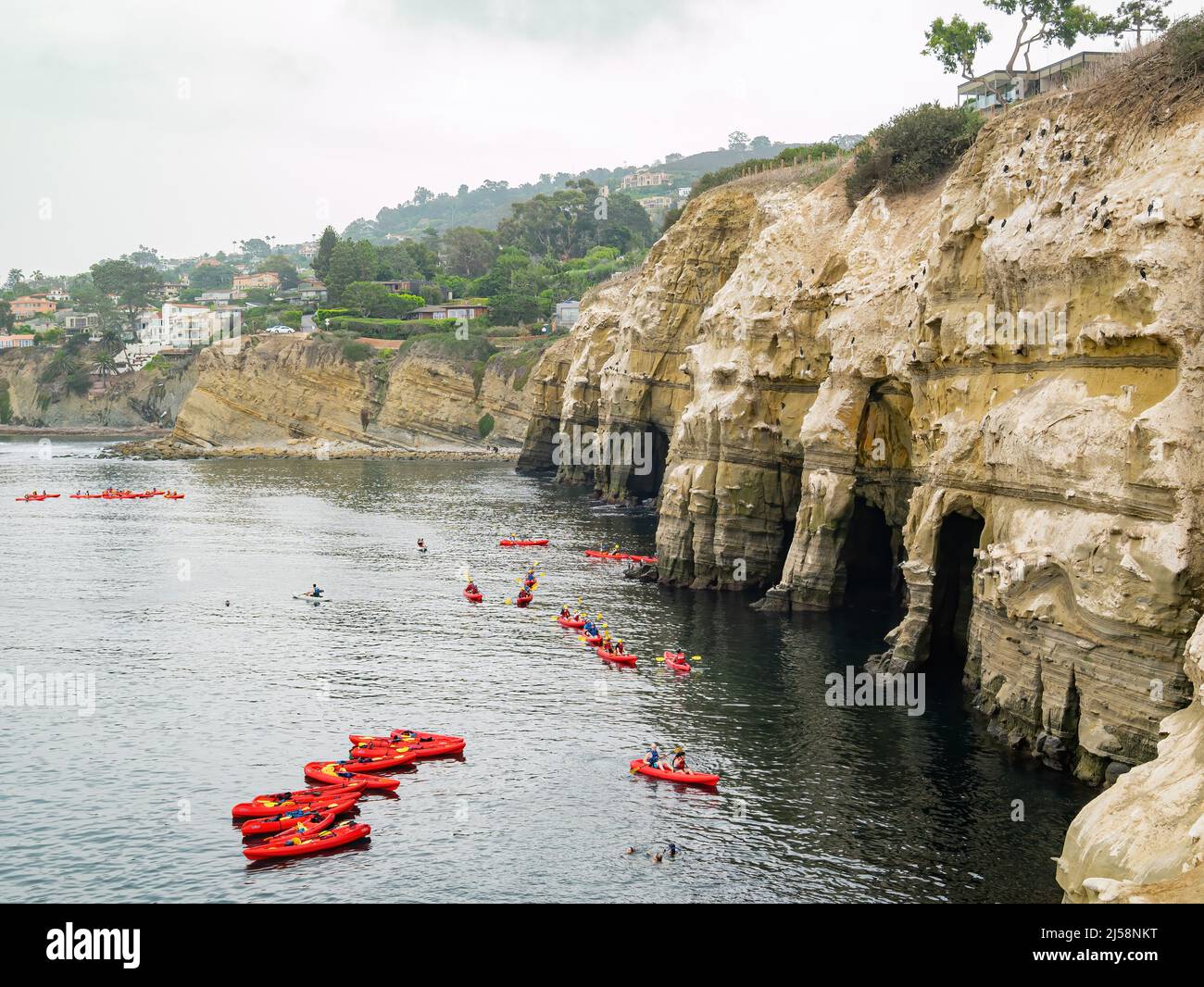 San Diego, AUG 2 2014 - Close up shot of many kayak near the famous La Jolla Cove Stock Photo