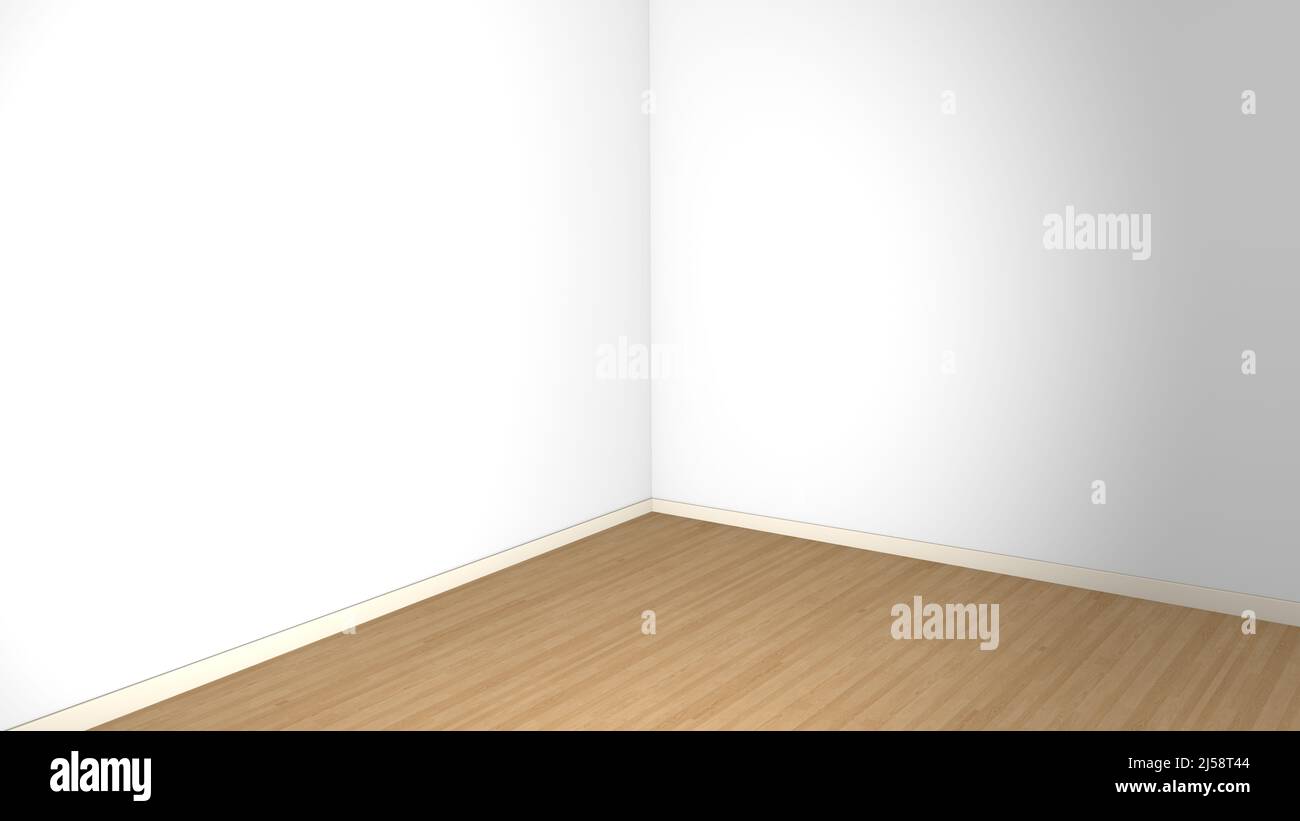 3d rendering of an angle view of an empty room with white walls and