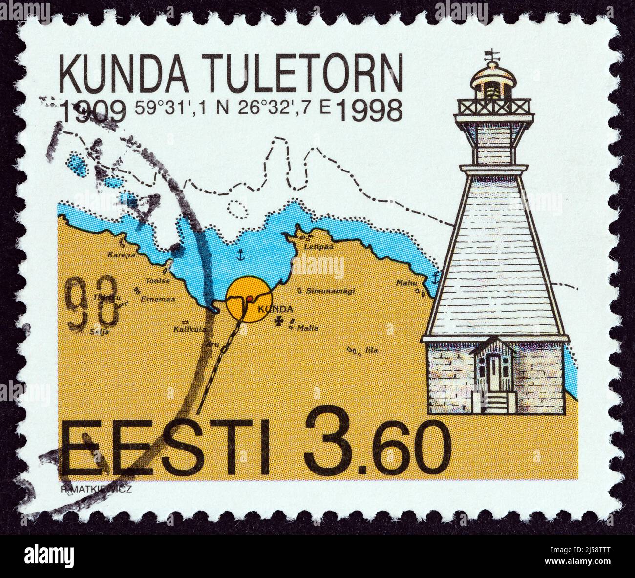 ESTONIA - CIRCA 1998: A stamp printed in Estonia shows Kunda Lighthouse and  nautical chart, circa 1998 Stock Photo - Alamy