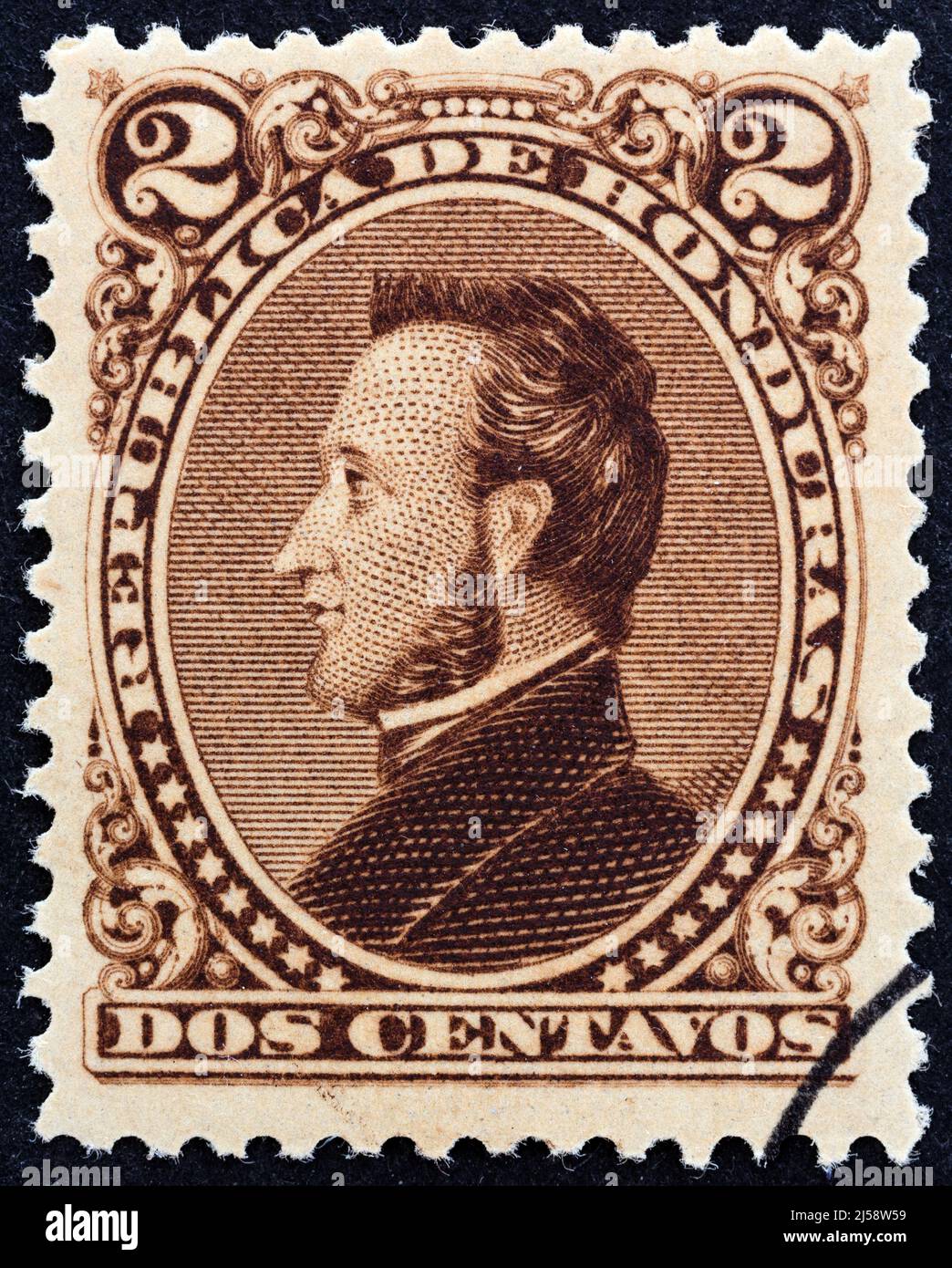 HONDURAS - CIRCA 1878: A stamp printed in Honduras shows President Francisco Morazan, circa 1878. Stock Photo