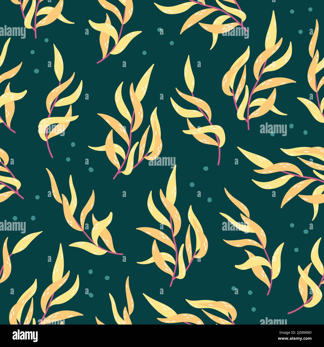Vector seamless pattern with algae in cartoon style. Stock Vector