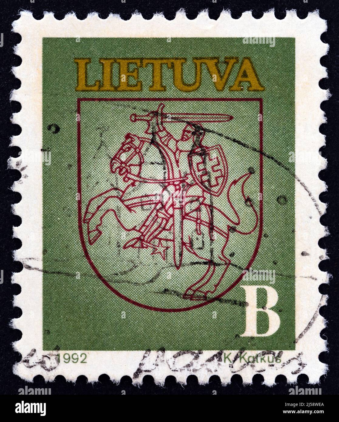 LITHUANIA - CIRCA 1993: A stamp printed in Lithuania shows state arms, circa 1993. Stock Photo