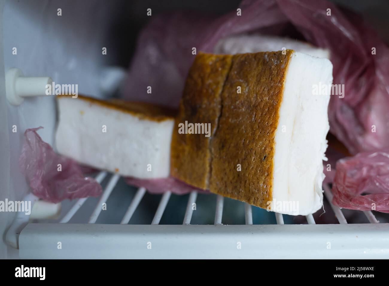 Pure highquality lard lies in the freezer of the refrigerator. salo Stock Photo Alamy