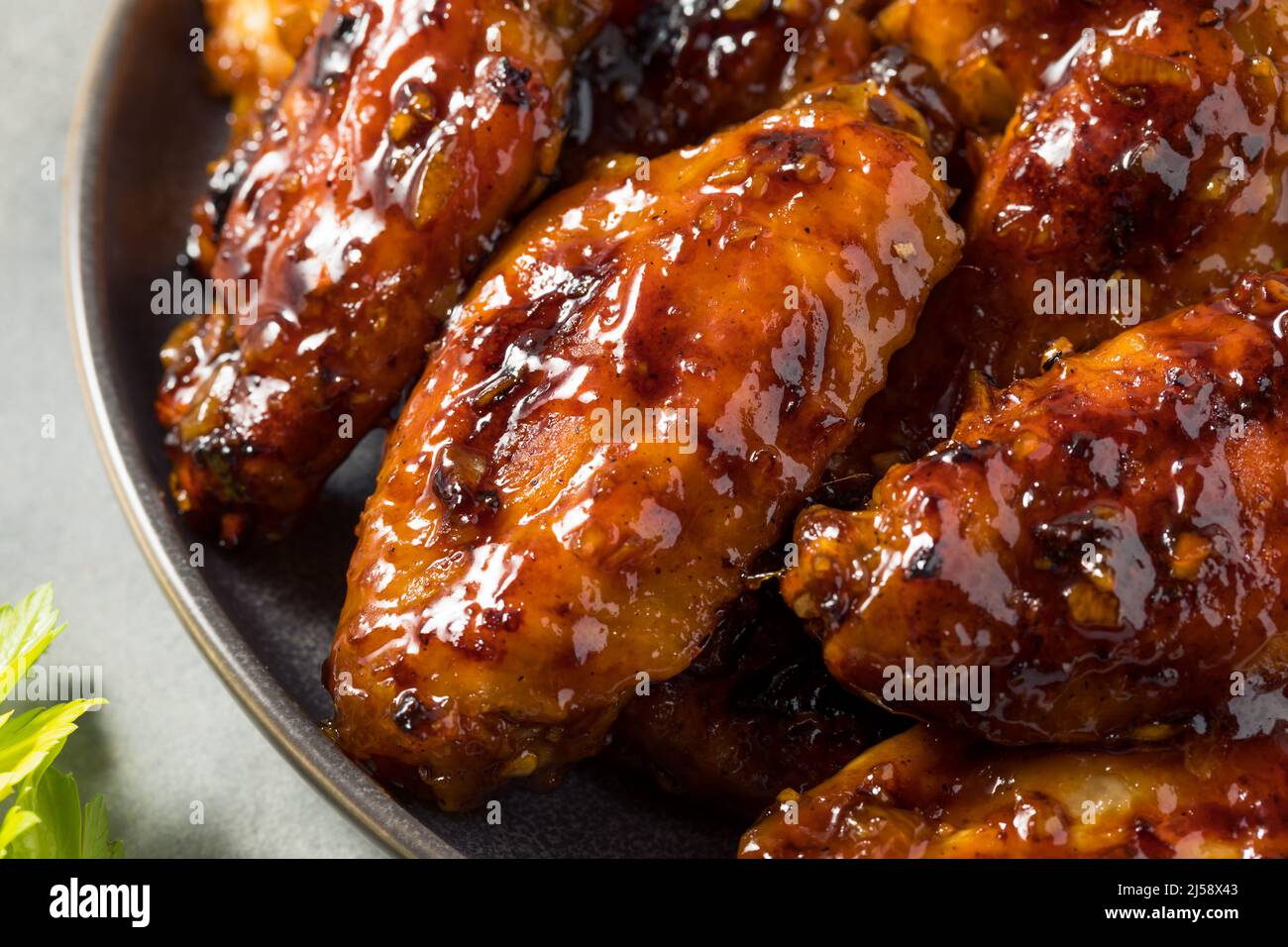 Homemade Asian Honey Garlic Chicken Wings with Dipping Sauce Stock