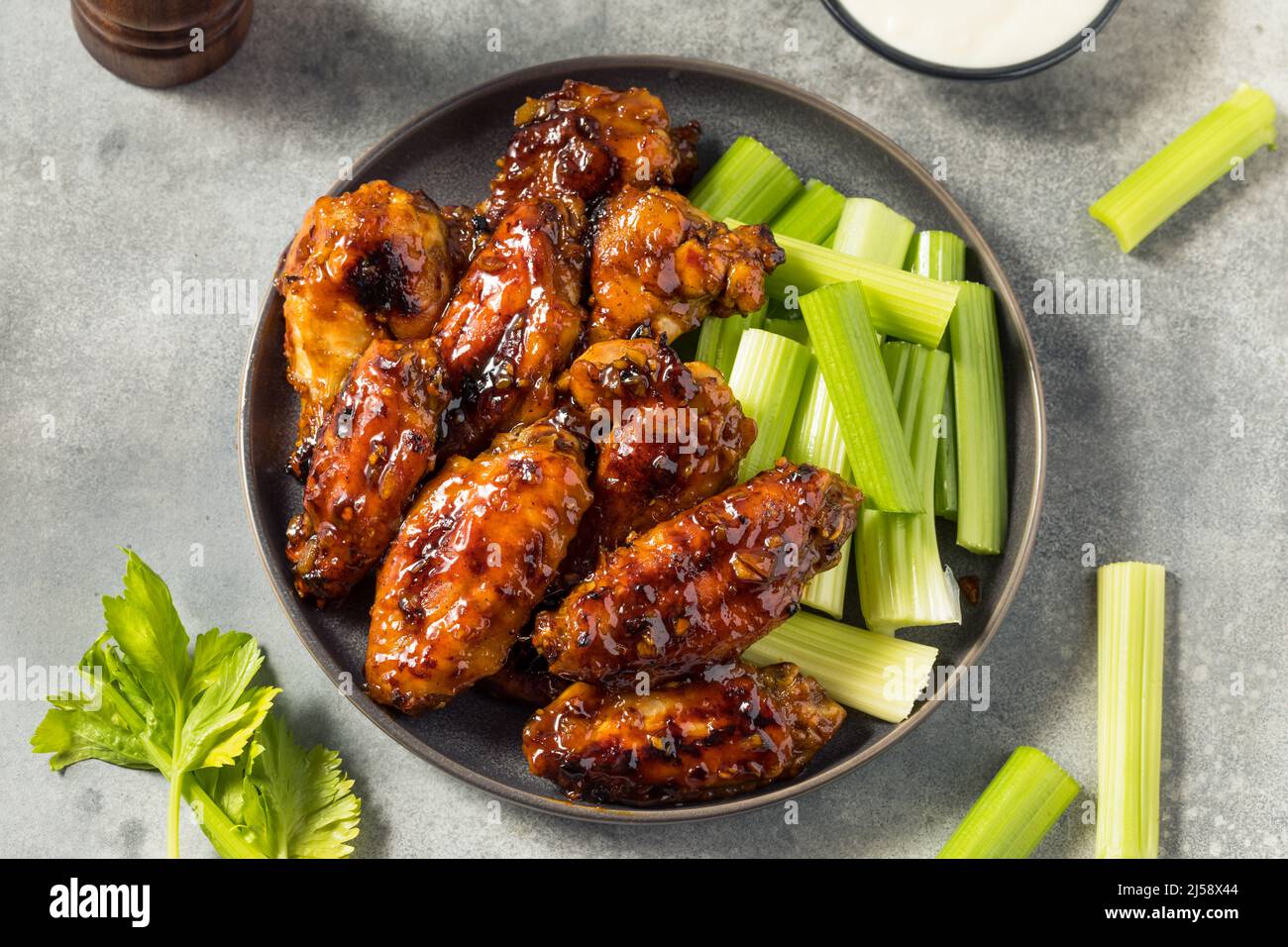 Homemade Asian Honey Garlic Chicken Wings with Dipping Sauce Stock