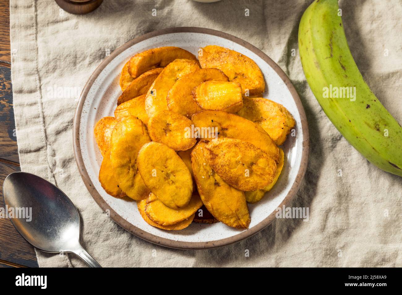 Homemade Deep Fried Plantains with Salt and Pepper Stock Photo