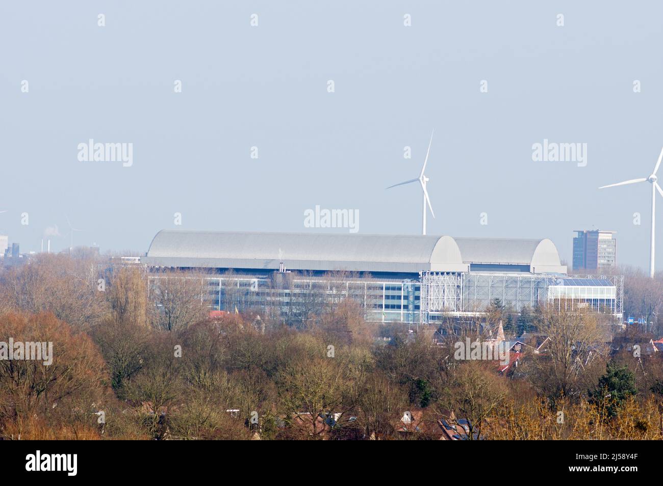Arnhem, Netherlands - March 5, 2022: Aerial view of the Gelredome stadium. Gelredome is a football stadium in the city of Arnhem Stock Photo