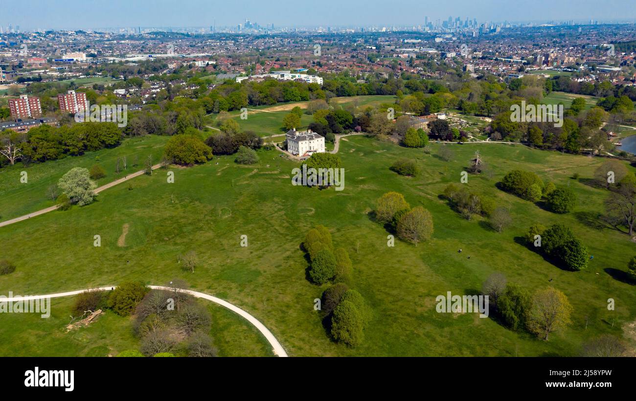 Aerial view of the Mansion at Beckenham Place Park, Lewisham Stock