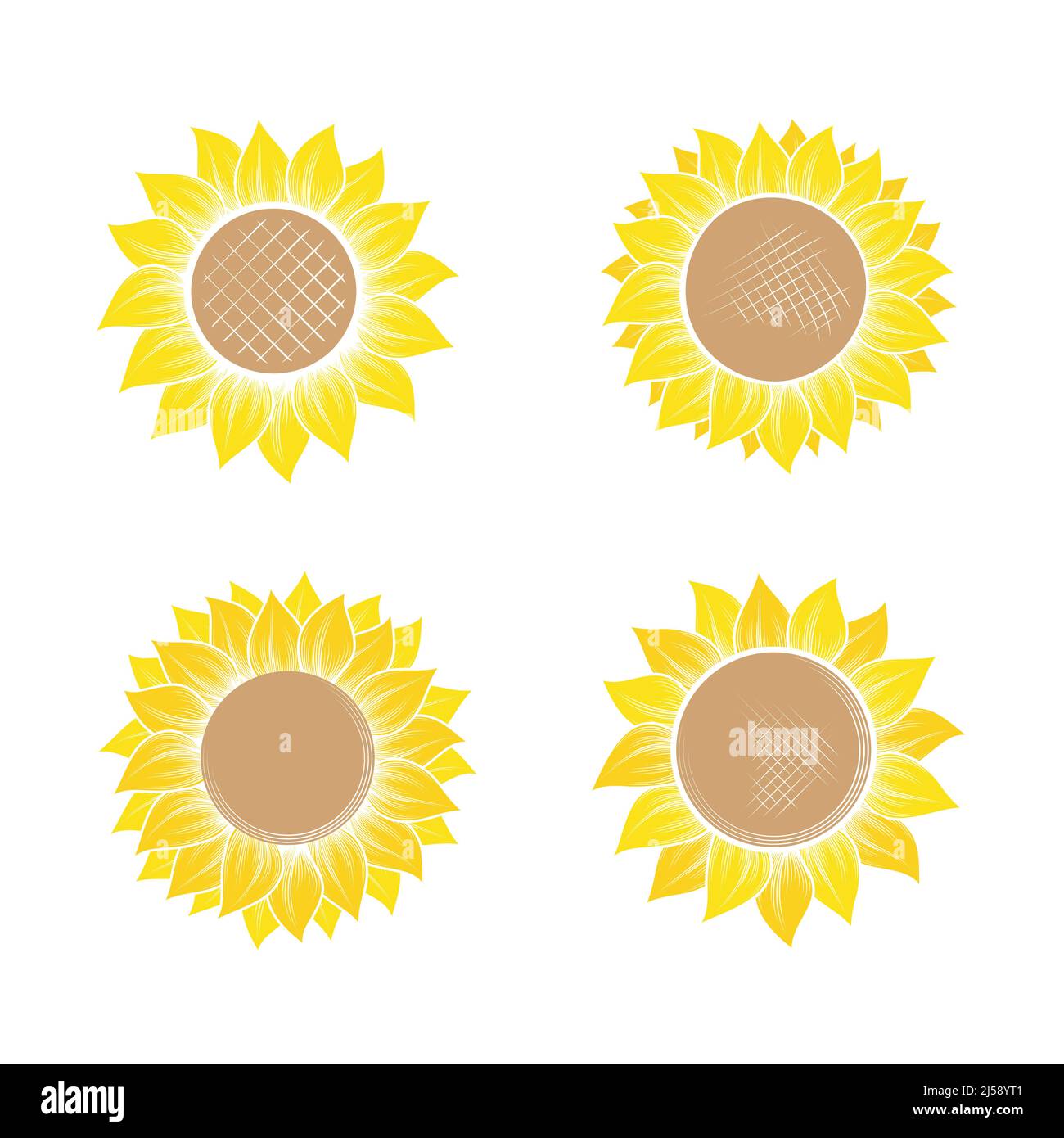 Flat color sunflowers silhouettes set Stock Vector