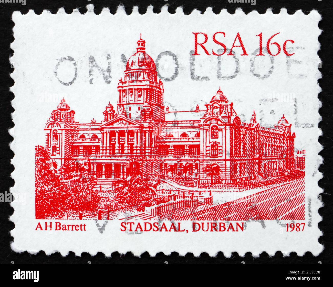 SOUTH AFRICA CIRCA 1987 a stamp printed in South Africa shows Durban City Hall, circa 1987
