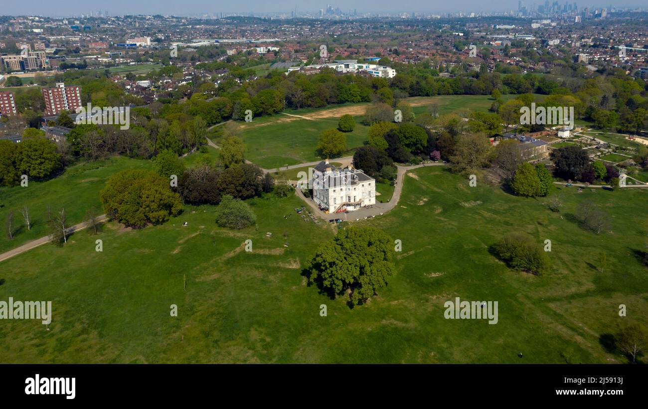 Aerial view of the Mansion at Beckenham Place Park, Lewisham Stock