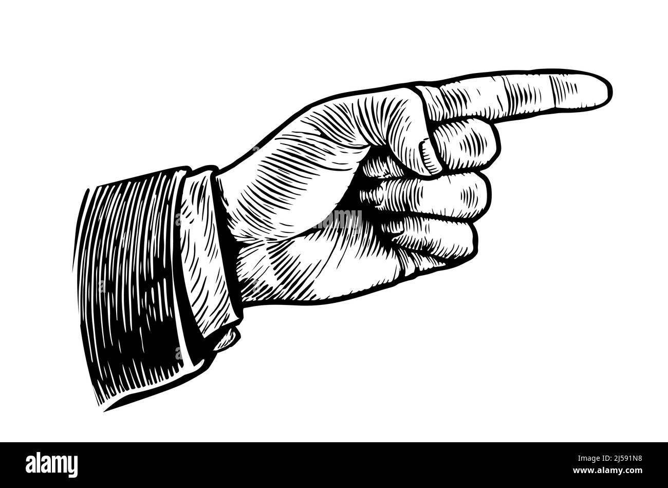 Retro pointing hand. Hand drawn sketch in vintage style. Vector illustration Stock Vector