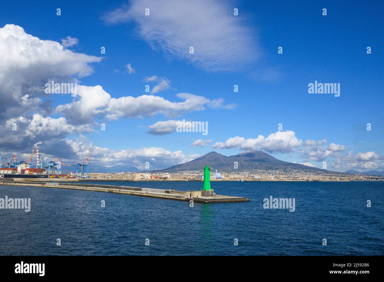 Bay of Naples with a view of the port and Vesuvius Naples Italy Stock Photo